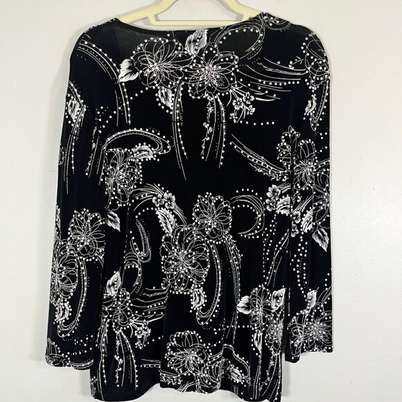 Retro Floral Top L Black Neutral Festive Holiday Polka Dot Classic Chic Preppy - Picture 10 of 11